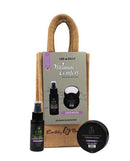 CBD Daily Ultimate Strength Lavender Gift Set with Active Spray, Intensive Cream, and Jute Bag for soothing and relaxing.