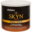 Lifestyles Skyn Large Condoms 40 Pc Bowl packaging showing non-latex lubricated condoms for a comfortable fit.