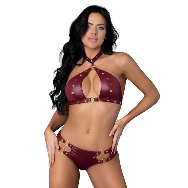 Lust Fetish Juno Burgundy L XL bold choker lingerie set showcasing seductive details and stylish sophistication.