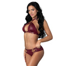 Lust Fetish Juno Burgundy S M choker lingerie set worn by a model, showcasing confidence and sensuality.