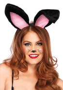 Leg Avenue Plush Bunny Rabbit Ears Headband Black worn by a woman with red hair and playful makeup.