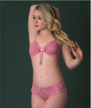 WISTERIA MIST BRALETTE & PANTY REMOVABLE GARTERS PINK M-0