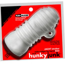 Oxballs Jackt Silicone Stroker White Ice in packaging, designed for intense sensations with nubs and ridges.