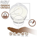 Fuzu Massage Candle Warm Vanilla Sugar 4 Oz features dual wicks, pour spouts, and nourishing properties for massage and relaxation.