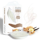 Fuzu Massage Candle Warm Vanilla Sugar 4 Oz in elegant packaging with vanilla, sugar, and floral accents.
