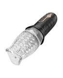 The Male Rose Gawk Gawk 3000 Blow Job Simulator Black, a rechargeable rotating masturbator for oral sex stimulation.