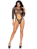 Leg Avenue Pothole Suspender Top Bodysuit One Size Black featuring a cut-out design and suspender-style straps.