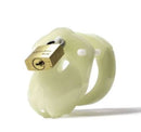 Mini-Me Glow-in-the-Dark Chastity Kit with lock, featuring a compact 1.25" cage and modular design for secure chastity play.