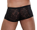 Male Power Mini Shorts Stretch Lace Black Medium showcasing a stylish and comfortable design with breathable lace.