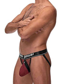 Cock Pit Cock Ring Jock Strap Burgundy Male Power S M worn by a male model showing side profile and design details.
