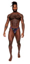 Model showcasing Galactic Print Bong Thong S/M by Male Power Lingerie, featuring colorful cosmic design and low-rise waist.