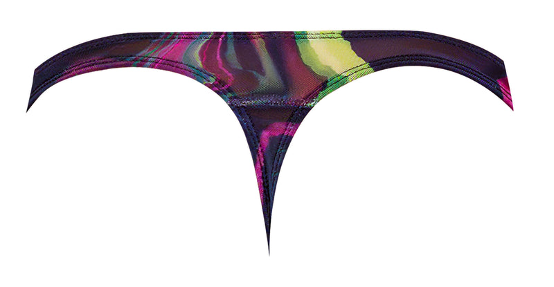 Galactic Print Bong Thong S/M from Male Power Lingerie, featuring cosmic multicolor mesh design and low cut waist.