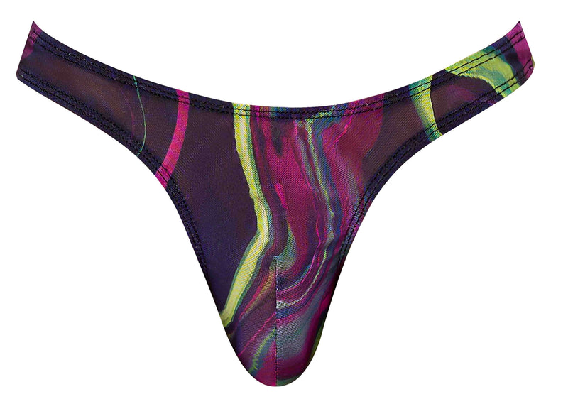 Galactic Print Bong Thong S/M by Male Power, featuring colorful cosmic design and slim thong style.