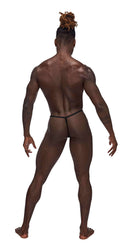 Back view of a model wearing Liquid Onyx Posing Strap Black O/S G-String Briefs from Male Power Underwear.