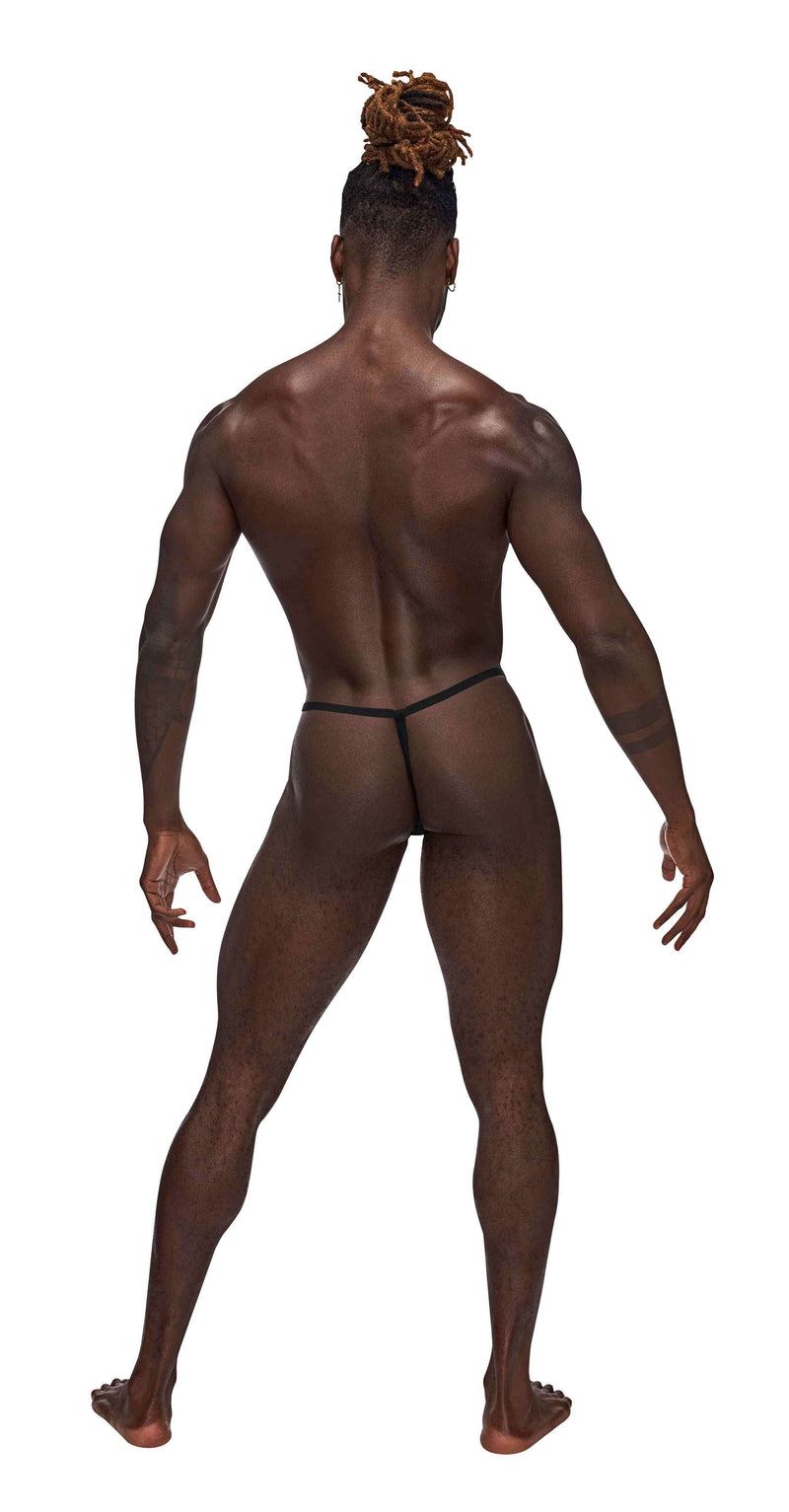 Back view of a model wearing Liquid Onyx Posing Strap Black O/S G-String Briefs from Male Power Underwear.