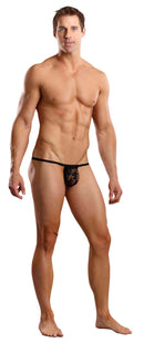Male Power Posing Strap Stretch Lace Black OS on a fit man showcasing comfort and style.
