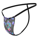 Hazy Dayz posing strap with colorful mushroom print, ultra-soft microfiber, minimal coverage, sporty, and sexy look.