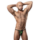 Man wearing Hazy Dayz Posing Strap Potleaf O/S, lightweight microfiber minimal coverage, sporty sexy look.