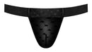 Black Micro V Thong from Male Power Underwear, featuring a supportive design with playful mesh and low-rise waist.