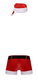 St. Dick Shorts Red with Santa hat, featuring plush trim and belt, perfect for festive holiday celebrations.