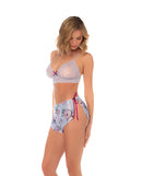 Lace Bralette with Satin Floral Shorts Silver Bloom S/M featuring delicate lace and floral satin shorts.
