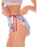 Lace Bralette with Satin Floral Shorts Silver Bloom S/M featuring floral shorts and lace bralette detail.