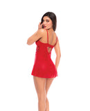 Mapale Sheer Mesh Babydoll and Thong Set Red L/XL featured in a sultry back view, showcasing elegant lace details.