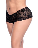 Mapale Lace Boyshort Black 2X/3X side view showcasing delicate lace and flattering boyshort silhouette.