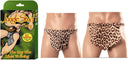 Novelty Jungle Stud Loin Cloth OS Male Power Lingerie packaging and thong design featuring leopard print.