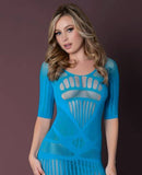 SEAMLESS LONG SLEEVE DRESS TURQUOISE O/S-2