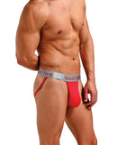 Magic Silk 100% Silk Jock Strap Red Small/Medium on a male model showcasing luxury menswear.