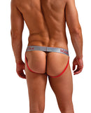Magic Silk 100% Silk Jock Strap Red Small/Medium displayed on a model from behind, showcasing its sleek design.