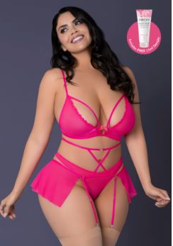 PINK KINK BRALETTE PANTY SKIRT PINK GLOW 2XL-0