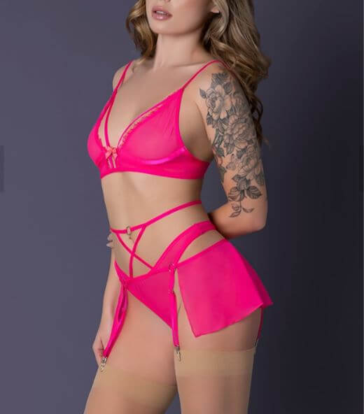 PINK KINK BRALETTE PANTY SKIRT PINK GLOW L/XL-1