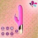Maia Toys Super Charged Silicone Rabbit Vibrator in pink, featuring 10 functions, rechargeable, and waterproof design.