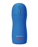 Maxtasy Vibration Master Standard Clear Masturbator in blue, featuring multiple vibration settings and ergonomic design.