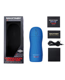 Maxtasy Vibration Master Standard Clear Masturbator in packaging with accessories and charging cable.