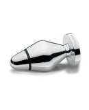 Mystim Little John E-Stim Buttplug Small Aluminum Silver with polished aluminum finish and tapered design