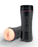 Mystim Oh-Pushme Vagina Masturbator Black with realistic vagina-style sleeve design.
