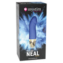 Mystim Real Deal Neal Vibrator Blue in packaging with bold design and smooth silicone finish.
