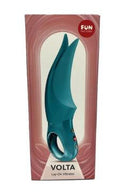 Fun Factory Volta Lay-on Vibrator Aquamarine in packaging showing unique design and color.