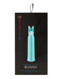 NU Sensuelle Rabbit Vibe Bunnii Blue packaging featuring a compact rabbit vibe with flexible ears and sleek design.