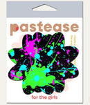 Vibrant Neon Paint Splatter Petal Breast Pasties in packaging with splatter design for colorful fashion accessories.