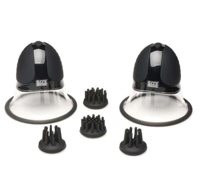 Rotating Nipple Suckers with 4 silicone attachments for hands-free stimulation pleasure.