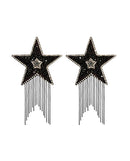 Neva Nude Jewel Crystal Tassel Star Silicone Pasties Black with black star shapes and crystal detailing.