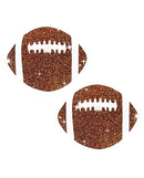 Neva Nude Football Glitter Pasties Brown shiny adhesive nipple covers in football design, perfect for game-day celebrations.
