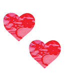 Neva Nude Lace Heart Pasties Red