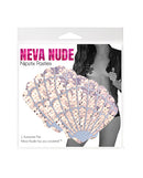 Neva Nude Sequin Mermaid Shell Pasties Champagne Showers in packaging showcasing shimmering design.