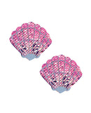 Neva Nude Sequin Mermaid Shell Pasties Iridescent Pink pair adorned with shimmering pink sequins.