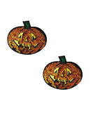Neva Nude Pumpkin Sequin Pasties Orange featuring pumpkin shapes with shimmering orange sequins for cheeky coverage.